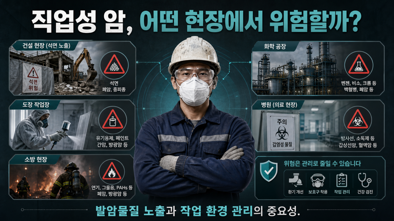 직업성 암에 걸릴 수 있는 직업이나 공정은 어떤 것이 있나요?