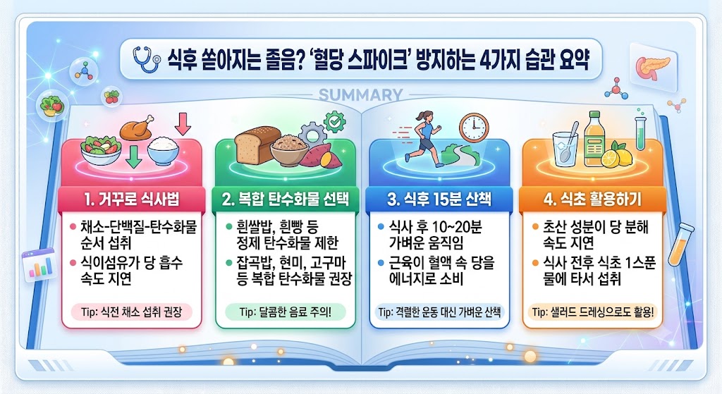 🩺 식후 쏟아지는 졸음? '혈당 스파이크' 방지하는 4가지 습관