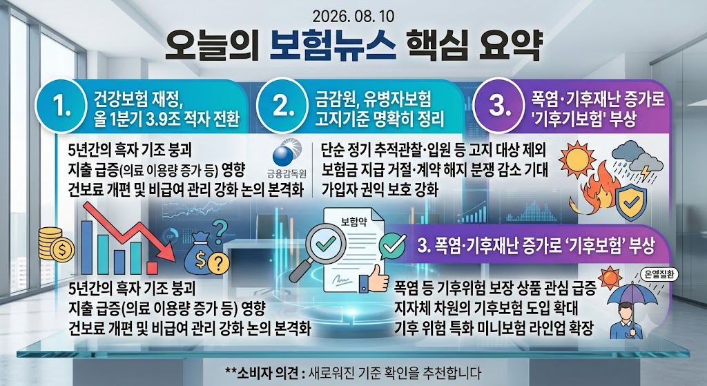 [보험뉴스] 오늘의 주요 보험 이슈 브리핑 (2026년 8월 10일)
