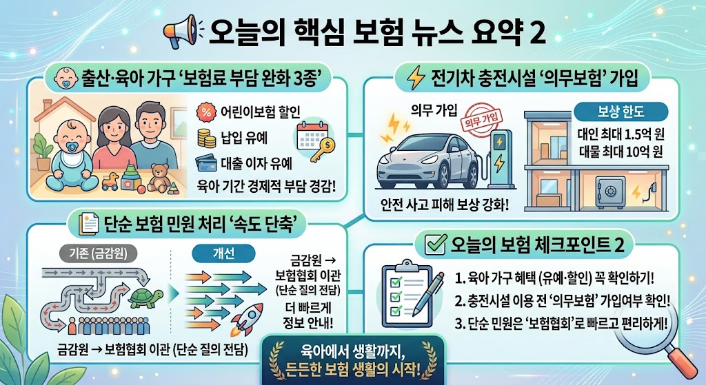 📢 [오늘의 보험 뉴스] 출산·육아 가구 지원부터 전기차 충전소 의무보험까지