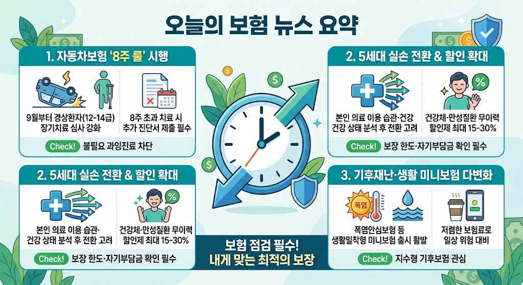 [오늘의 보험 뉴스] 9월 시행 '자동차보험 8주 룰'과 5세대 실손 전환, 내 보험 점검 포인트