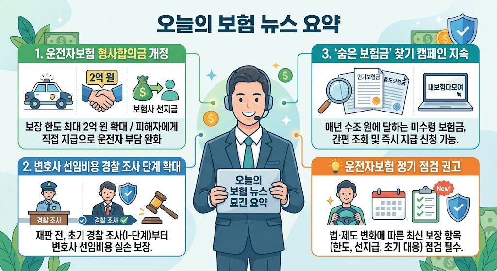 [오늘의 보험 뉴스] 운전자보험 '교통사고 처리지원금' 개정 및 금융 당국 보험 정책 총정리