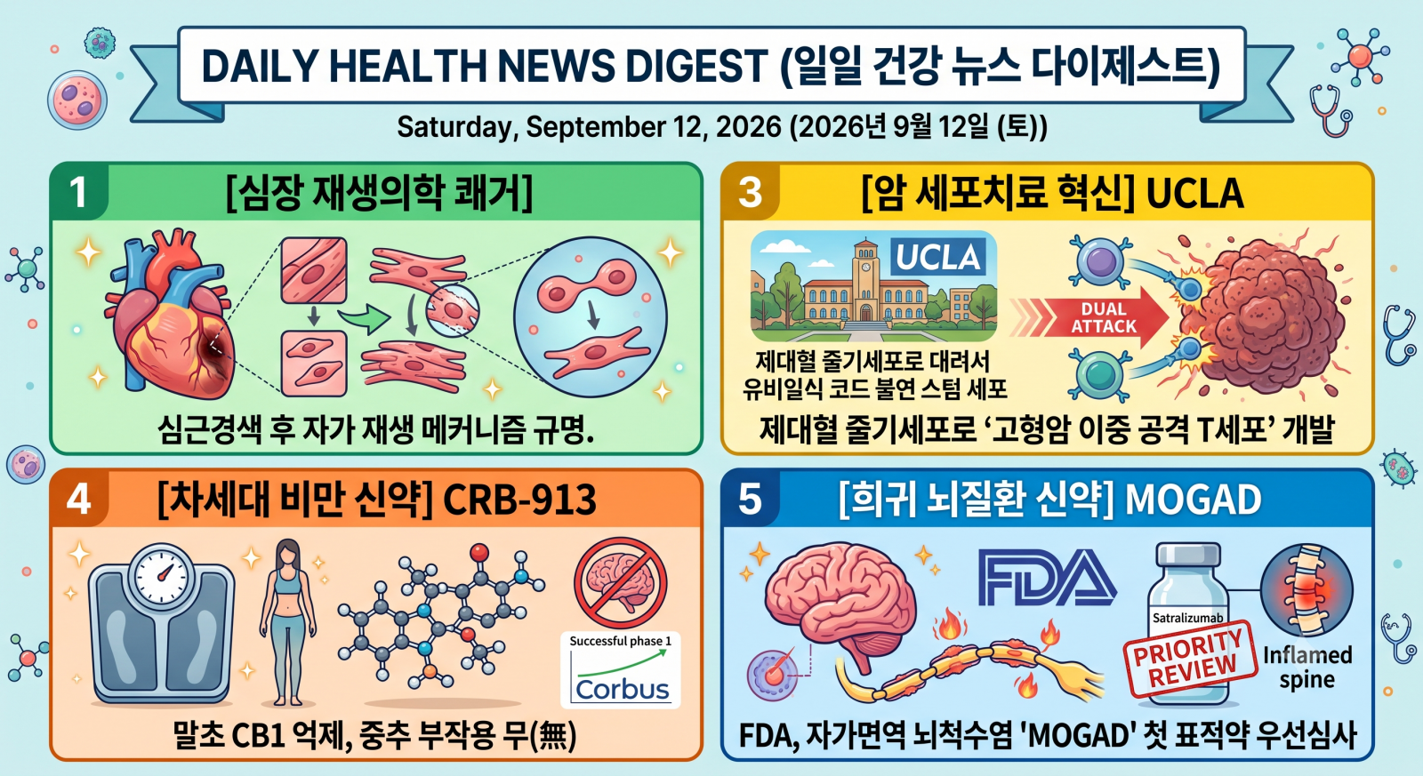 암, 뇌질환, 심장질환, 당뇨, 비만 및 주요 의학·건강 분야의 지난 24시간 핵심 브리핑입니다.